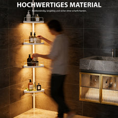 Sekey Duschregal Ohne Bohren Weiß – Höhenverstellbares Eck-Duschregal 79–315 cm mit 4 Kunststoff-Körben, Stabiles Teleskop-Dusch-Organizer für Badezimmer