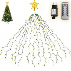 Salcar Weihnachtsbaum Lichterkette mit Sternspitze & Fernbedienung – 1,5 m (260 LED), 2 m (430 LED) oder 3 m (500 LED) Überwurf Lichterkette, Warmweiß, 8 Modi, Timer, Innen & Außen
