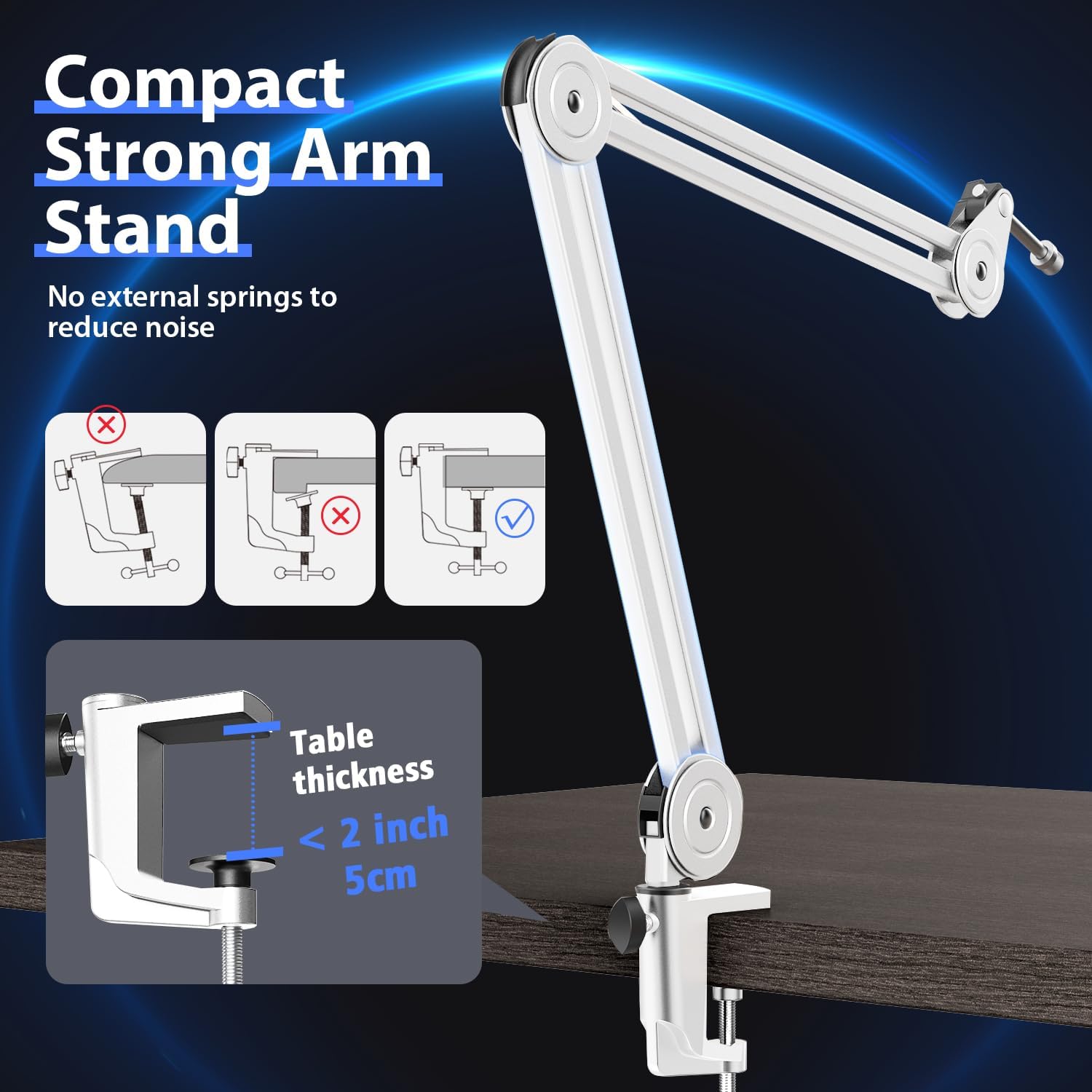 FIFINE 2 kg Mikrofon Arm mit Mikrofonclip, 3/8" bis 5/8" Adapter, BM63