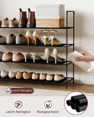 Sekey Schuhregal 3/4 Ebenen – Stapelbares Schuhregal aus Metall und Vliesstoff, platzsparend, stabil, ohne Bohren, für Flur, Schlafzimmer & Bad, Schwarz