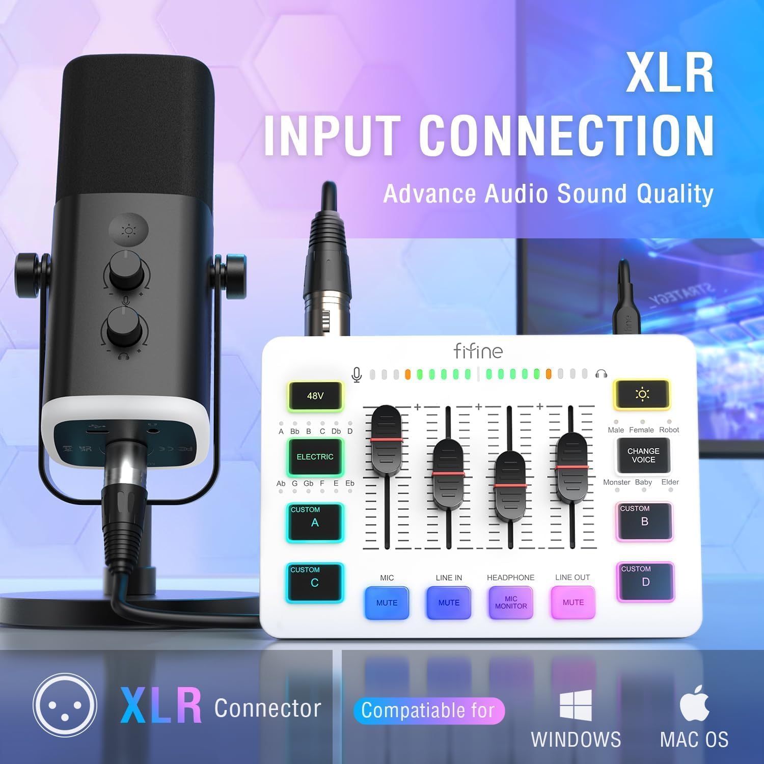 FIFINE XLR Gaming Audio Mixer, individual control