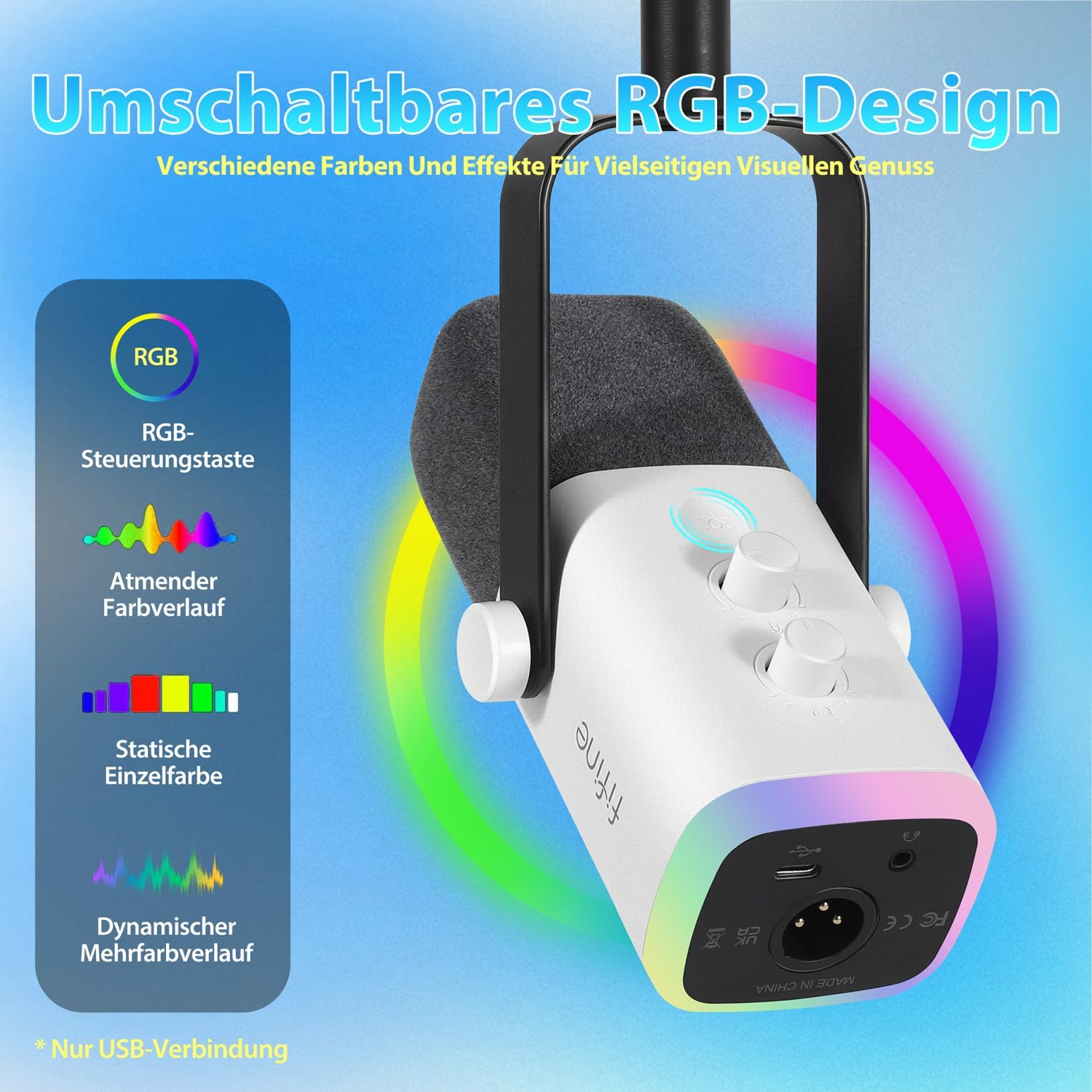 FIFINE USB / XLR Dynamic Microphone with Arm, Mute Button and Headphone Jack