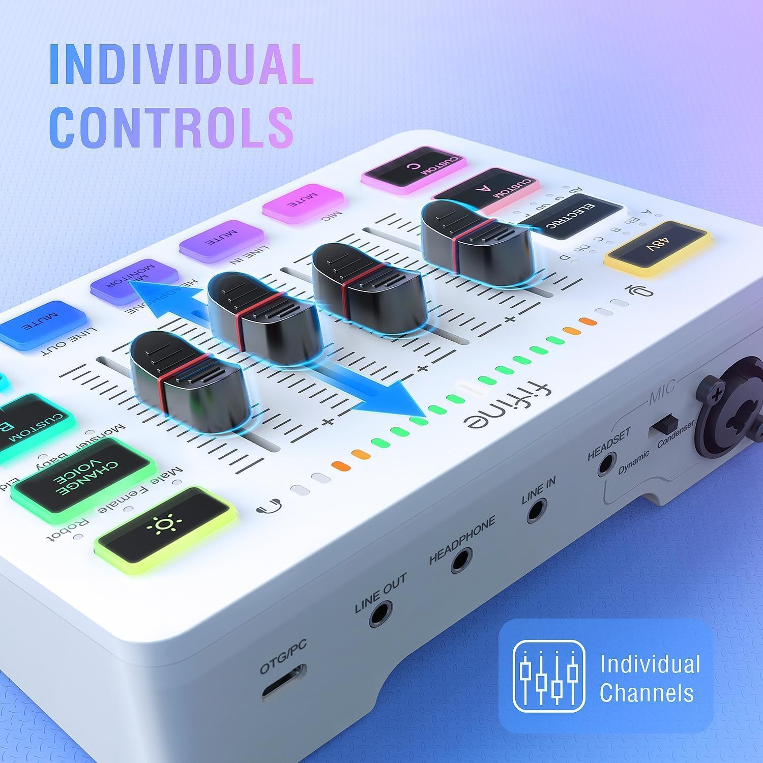 FIFINE XLR Gaming Audio Mixer, individuelle Steuerung