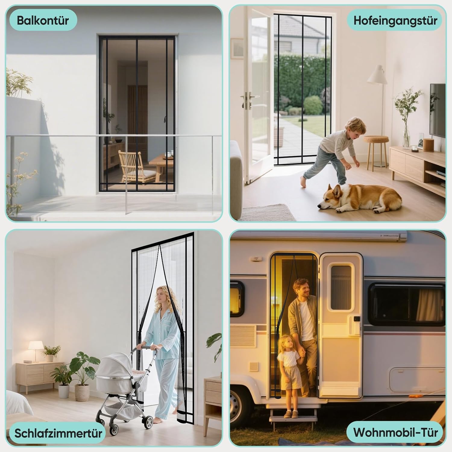 Sekey Magnet Fliegengitter für Balkontür – Zuschneidbar, Insektenschutz ohne Bohren, mit 4 cm Klettband & Doppelnähten, Schwarz – Ideal für Balkon, Terrasse & Schlafzimmer