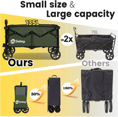Sekey 120L /135 Foldable Handcart with Brakes Handcart Off-Road Tires