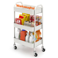 Sekey Rollwagen mit 3 Ebenen – Küchenwagen aus Stahl mit rostfester Lackierung, 360°-Gummirädern & Bremse, werkzeugloser Aufbau, vielseitiger Servierwagen für Küche, Bad, Büro & mehr – Weiß Sekey