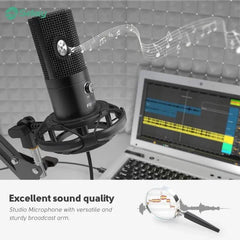 Fifine USB Kondensator Mikrofon mit Arm, Popfilter und Shock Mount, T669 Sekey