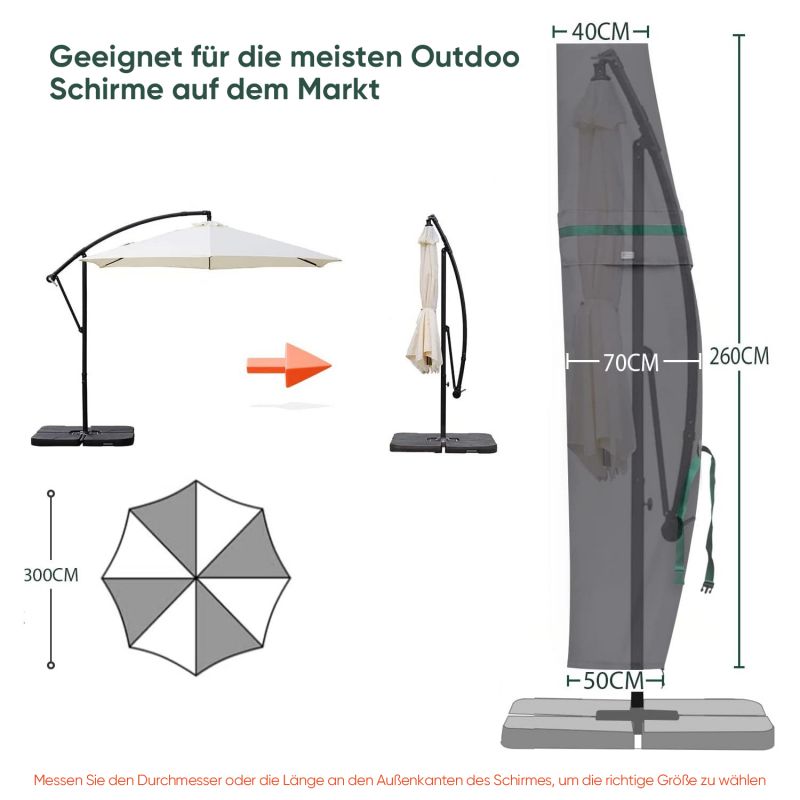 Sekey 260 x 40/70/50 cm protective cover for 300 cm cantilever umbrella, made of polyester fabric