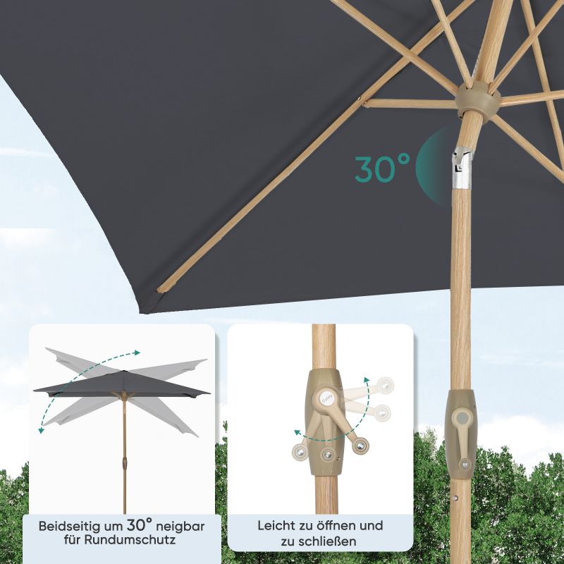 Sekey 210 x 140 cm aluminum parasol with crank, sun protection UV50+, made of wood-metal