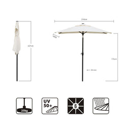 Sekey 210 x 140 cm Alu Sonnenschirm mit Kurbel, Sonnenschutz UV50+