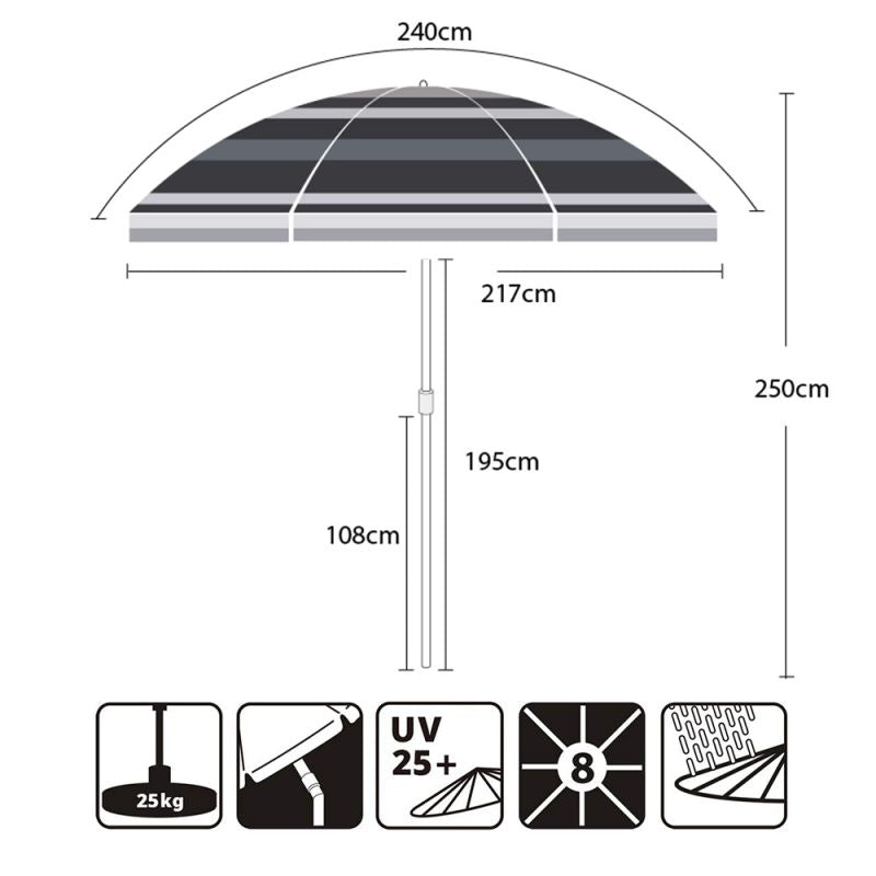 Sekey parasol 240cm with protective cover, UPF25+