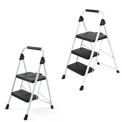 Sekey Klappbare Trittleiter 2 oder 3 Stufen – Haushaltsleiter aus Stahl mit breiten rutschfesten Kunststoffstufen, SGS EN131-2 & EN14183 geprüft, bis 150 kg belastbar