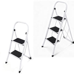 Sekey Klappbare Trittleiter 2 oder 3 Stufen – Stabile Stahlleiter, rutschfeste Stufen, platzsparend faltbar, SGS EN14183 geprüft, bis 150 kg belastbar