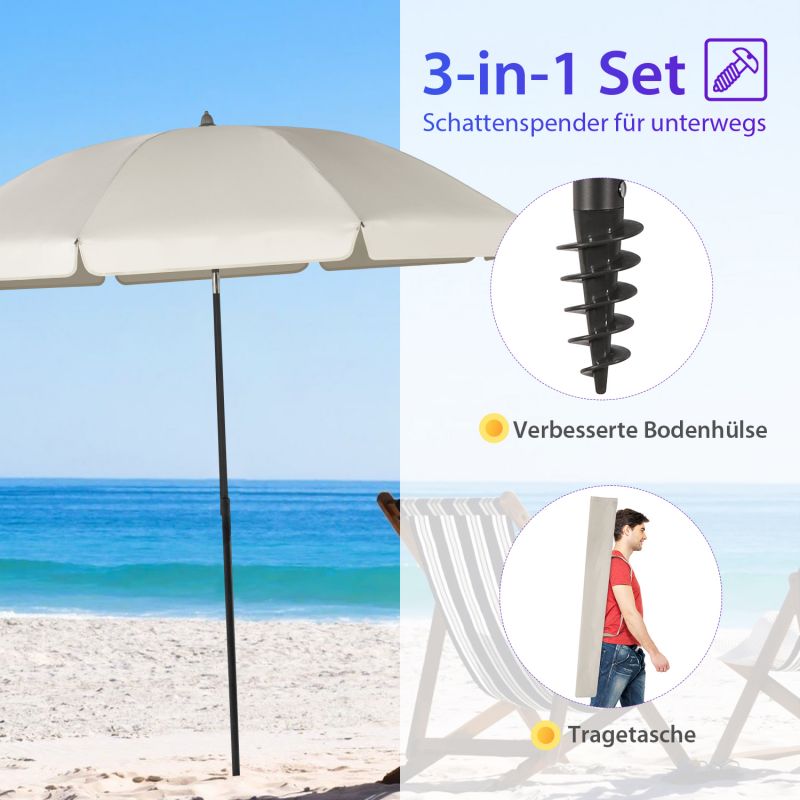 Sekey ∅ 180 cm beach umbrella with protective cover and ground sleeve, sun protection UV50+