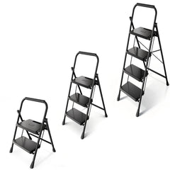 Sekey Klappbare Trittleiter 2/3/4 Stufen – Stahlrahmen, rutschfeste Trittflächen, TÜV & SGS geprüft, bis 150 kg belastbar, Schwarz