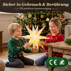 Salcar LED Papierstern 60 cm Weiß – Beleuchteter 3D Weihnachtsstern mit 18 Spitzen, Warmweißes Licht, Hängende Weihnachtsdeko für Fenster & Innenbereich, Herrnhunter Sterne