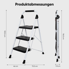 Sekey Klappbare Trittleiter 2 oder 3 Stufen – Haushaltsleiter aus Stahl mit breiten rutschfesten Kunststoffstufen, SGS EN131-2 & EN14183 geprüft, bis 150 kg belastbar