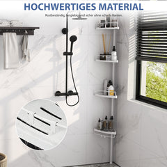 Sekey Duschregal Ohne Bohren Weiß – Höhenverstellbares Eck-Duschregal 79–315 cm mit 4 Kunststoff-Körben, Stabiles Teleskop-Dusch-Organizer für Badezimmer