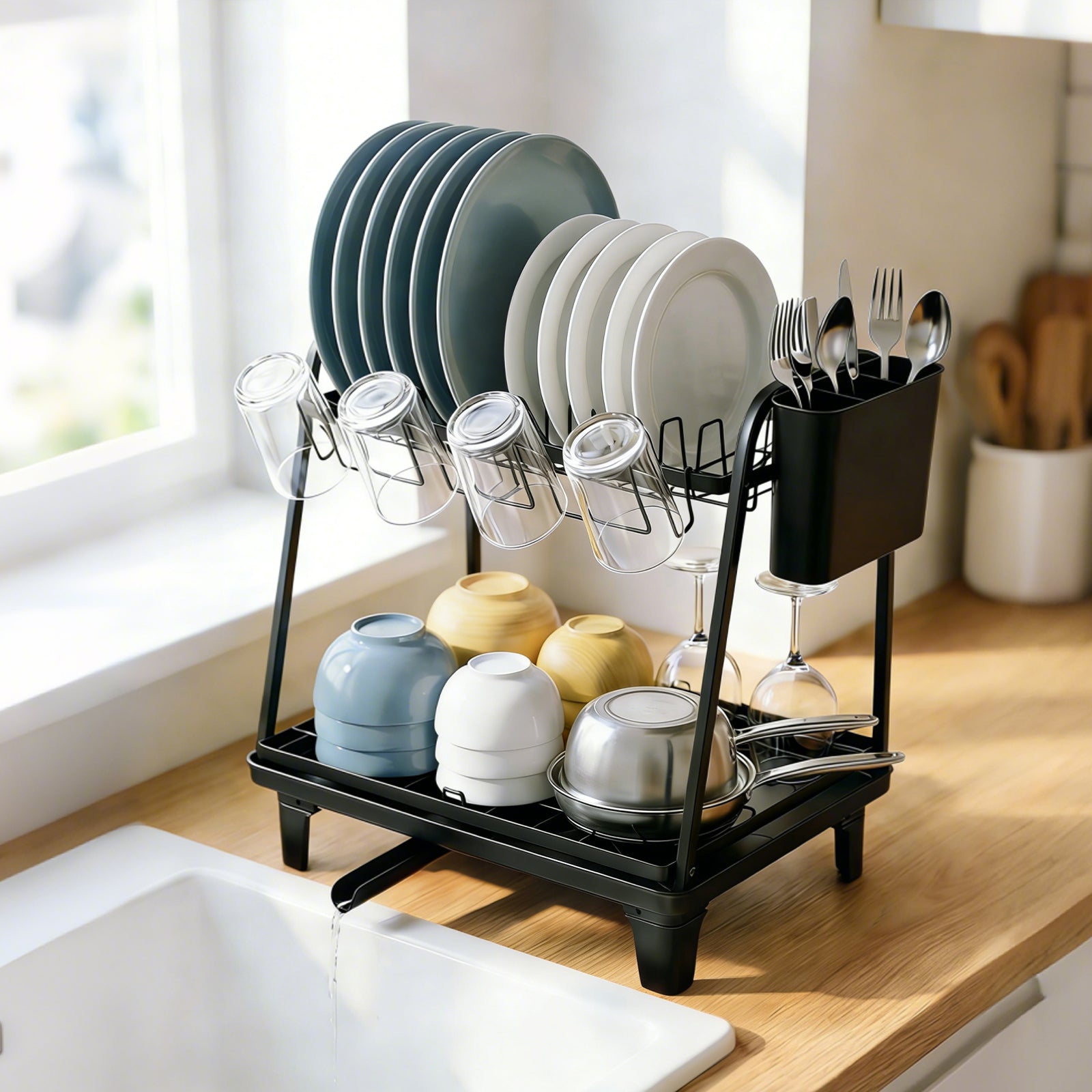 Sekey 2-stufiges Abtropfgestell Geschirr – Platzsparender Doppel-Gesch – sekeymall