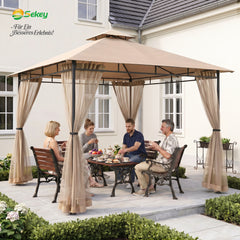 Sekey garden gazebo 3x3 m, garden tent with mosquito net, breathable double roof 160g/㎡ polyester