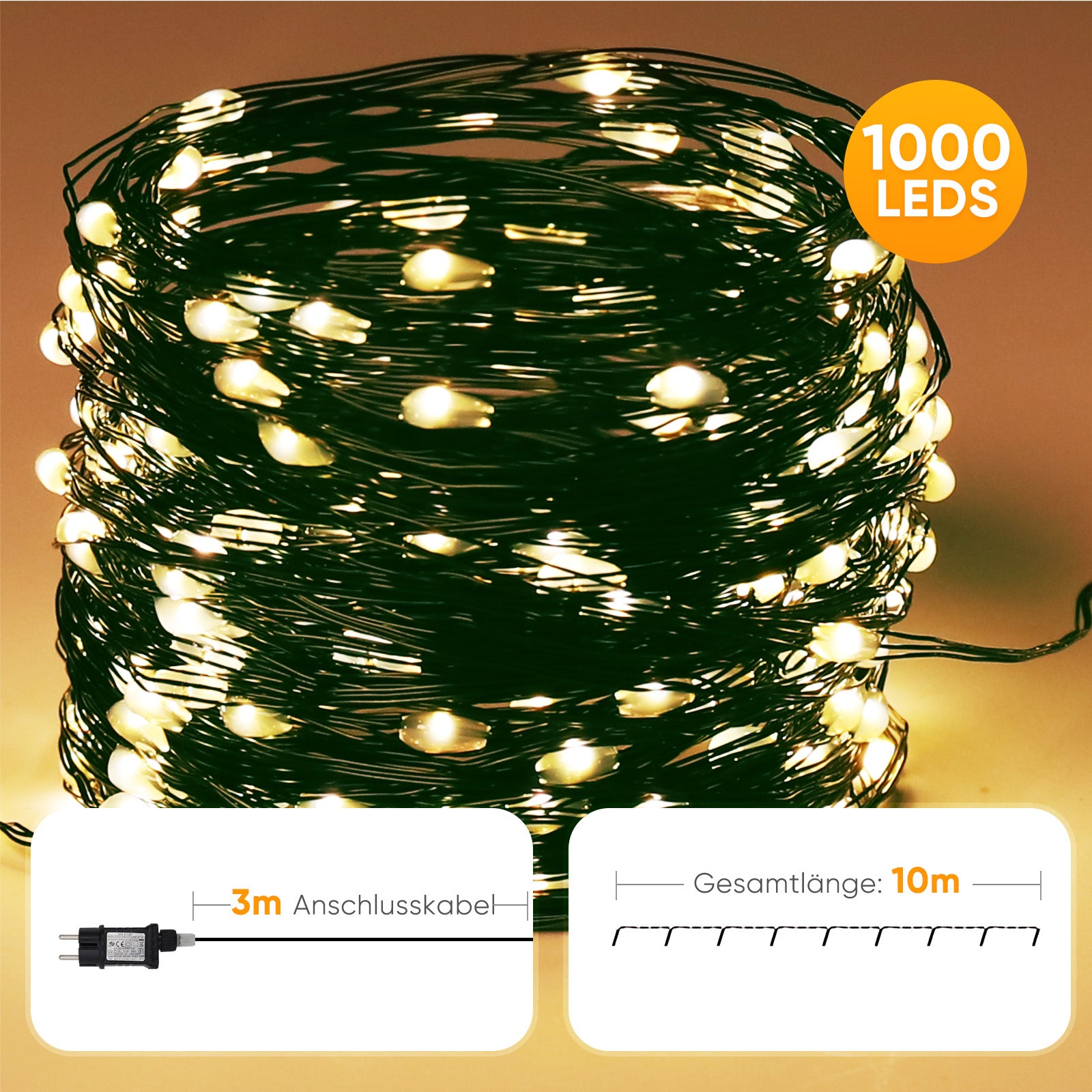 SALCAR 100M 1000 LED Lichterkette aus Kupferdraht – Wasserdicht, 8 Modi, Timer & Memory, Weihnachtsbaum Beleuchtung für Innen & Außen, Warmweiß