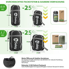 Sekey 4-Jahreszeiten Mumienschlafsack Erwachsene – 1,7 kg Schlafsack mit Anti-Klemm-Reißverschluss, wasserabweisend & atmungsaktiv, Komforttemperatur +5 °C, für Camping, Trekking & Outdoor