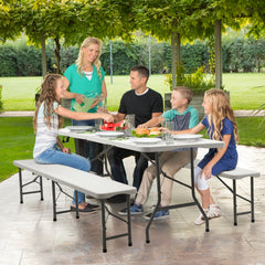 Sekey 3-tlg. Bierzeltgarnitur 180 cm – Klappbares Gartenmöbel-Set mit Tisch & 2 Bänken, Wetterfest & Tragbar für Garten, Balkon & Camping Sekey