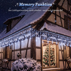 Salcar Eiszapfen Lichterkette 5 m – 200 LEDs Kaltweiß, 8 Modi, Timer & Memory, IP44