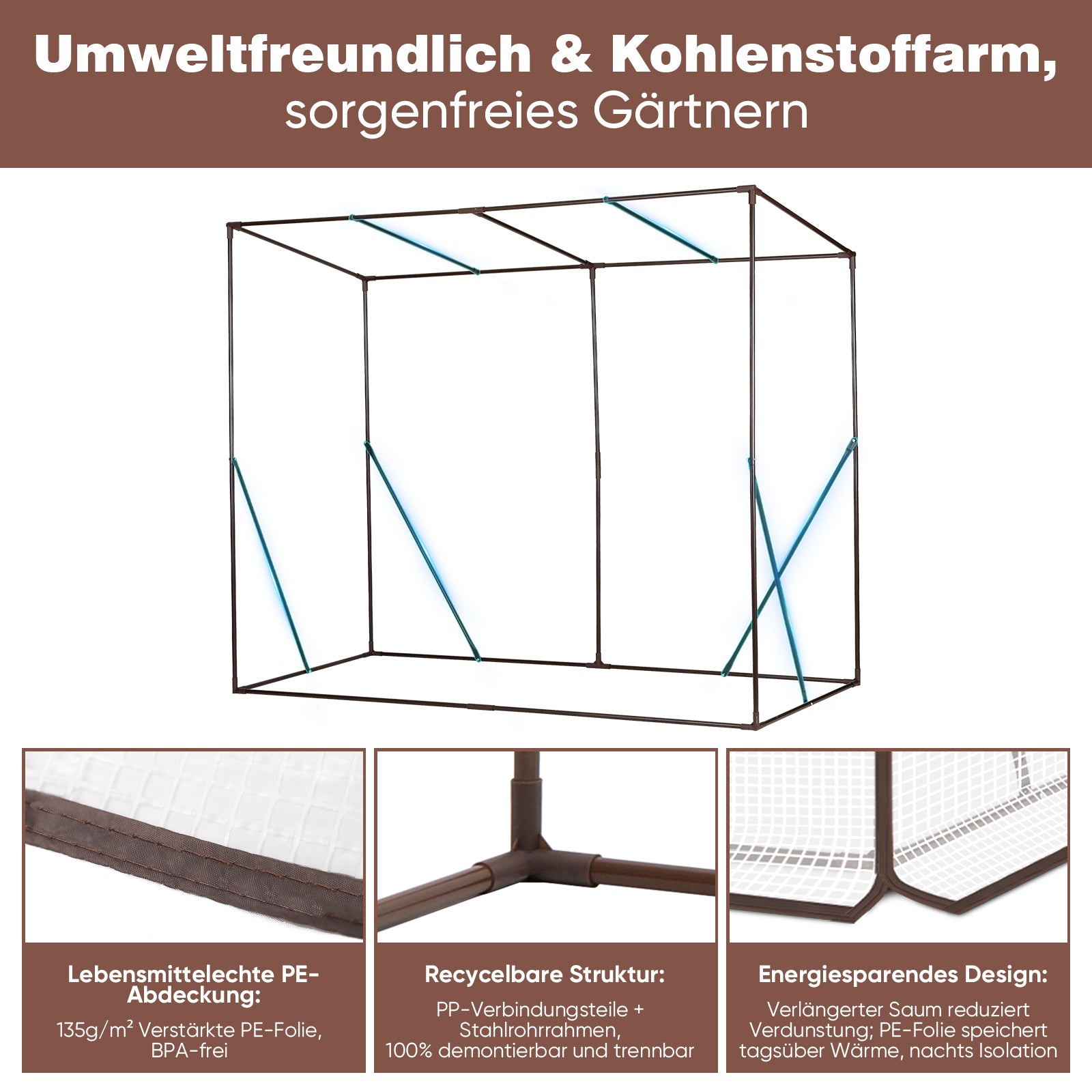 Sekey Tomatengewächshaus Tamara XL – Folien-Gewächszelt mit aufrollbarer Tür, stabiler Rahmen 200 x 77 x 146/170 cm