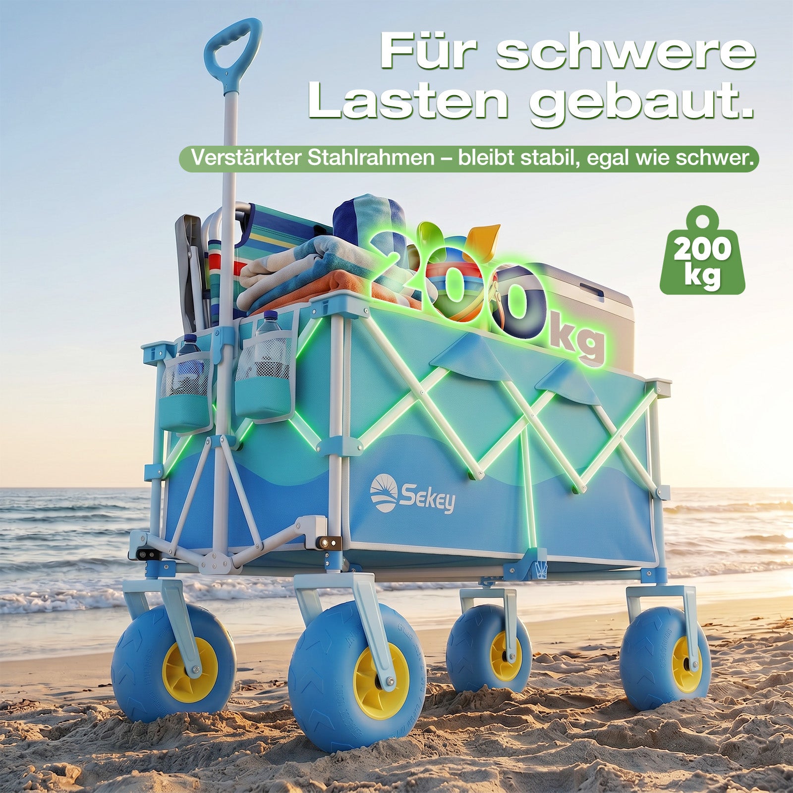 Sekey Bollerwagen faltbar mit Luftreifen 23×10 cm – Strand Bollerwagen – sekeymall