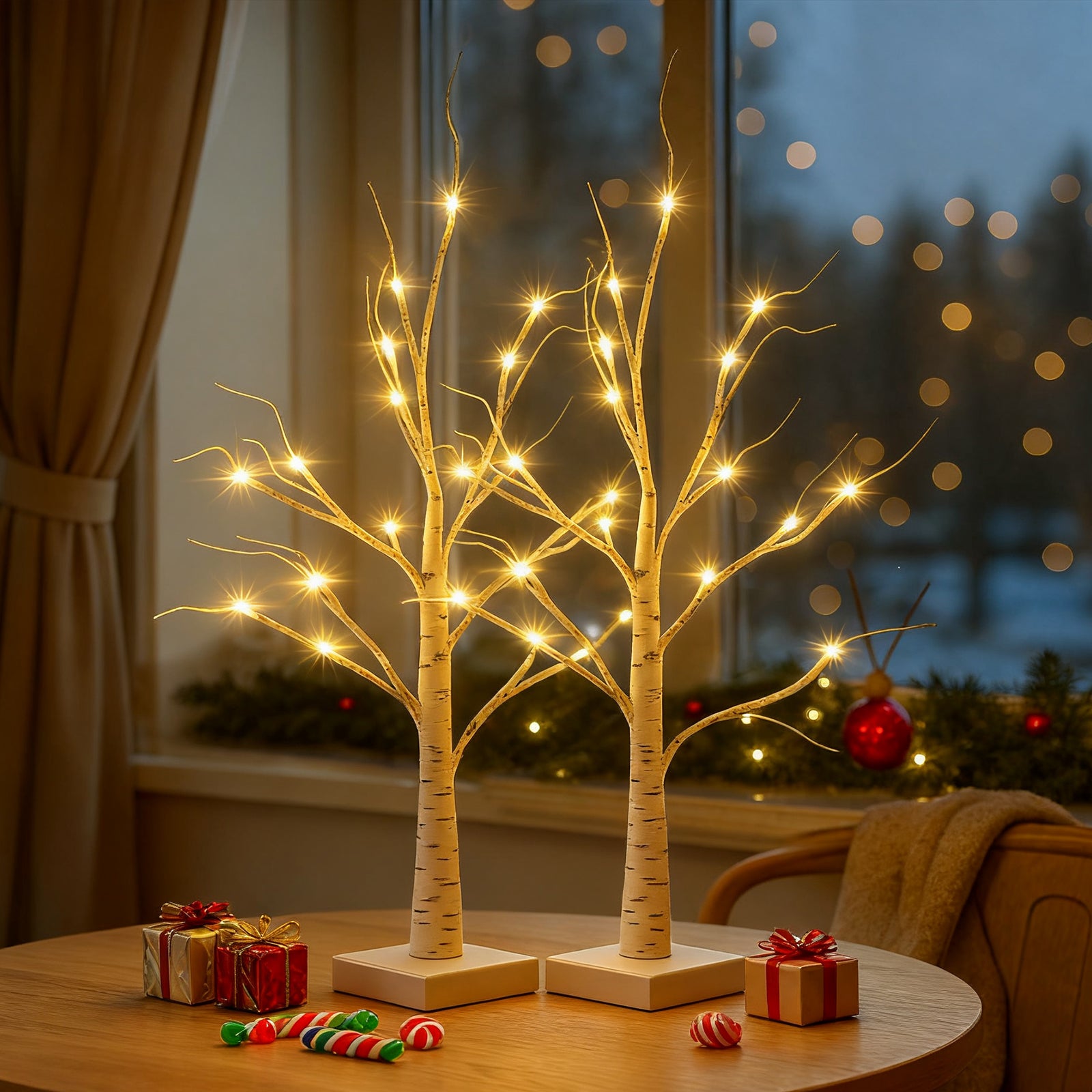 SALCAR LED Lichterbaum 60 cm, Birke mit 24 warmweißen LEDs, USB/Batteriebetrieben, Weihnachts- und Partydeko für Zuhause, Geburtstag, Hochzeit, Innendekoration