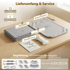 Sekey Sonnensegel Wasserdicht Rechteckig – ohne Mittelnaht, 160 g/m² PES, mit Edelstahl-Ringen & Lotus-Effekt, reißfest, 95% UV-Schutz für Balkon, Terrasse & Garten, Hellgrau