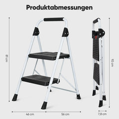 Sekey Klappbare Trittleiter 2 oder 3 Stufen – Haushaltsleiter aus Stahl mit breiten rutschfesten Kunststoffstufen, SGS EN131-2 & EN14183 geprüft, bis 150 kg belastbar