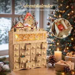 Salcar LED Weihnachtsdorf Adventskalender aus Holz – 24 Fächer zum Befüllen