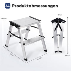 Sekey Aluminium Klappleiter 2 Stufen – Beidseitig Begehbar, Rutschfest, TÜV & SGS geprüft, bis 150 kg belastbar