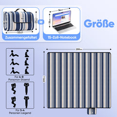 Sekey Wasserdichte Picknickdecke – Sandfeste, faltbare Strandmatte mit gepolstertem PEVA-Untergrund, tragbar für Outdoor, Camping, Strand & Wiese, Blau-Weiß-Beige Streifen Sekey