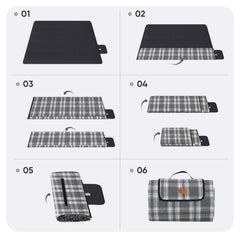 Sekey XXL Picknickdecke 200x200 cm – Waschbare & Schmutzabweisende Camping- und Stranddecke, Faltbar & Gepolstert für Outdoor, Park & Garten Sekey