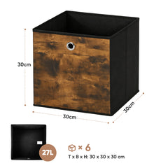 Sekey Aufbewahrungsboxen 6er Set in Holzoptik | Stoffboxen 30 × 30 × 30 cm – natürliches Design & stabile Struktur