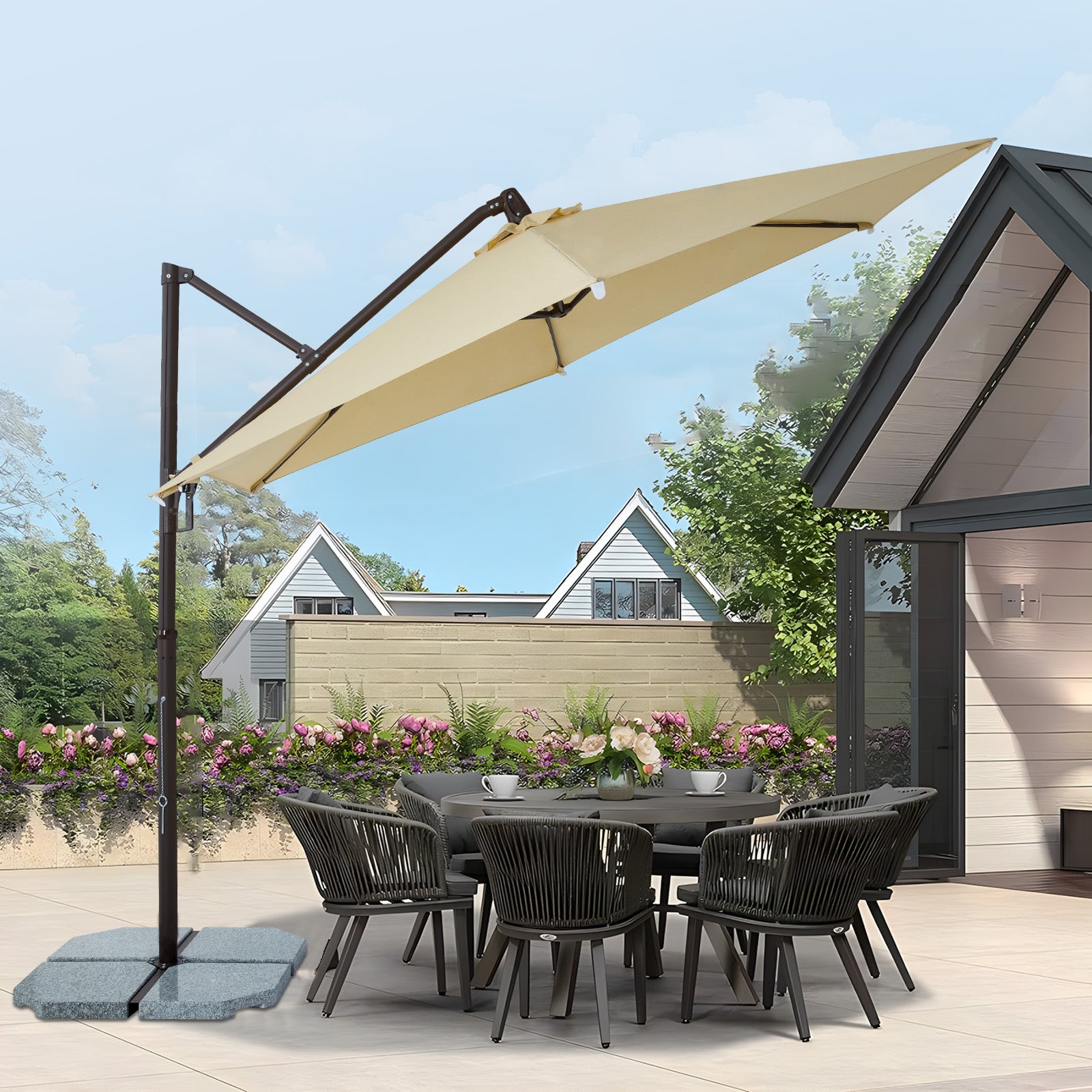 Sekey Ampelschirm 300 cm – Aluminium Sonnenschirm mit 360° Drehung, Neigefunktion, UV50+ Schutz