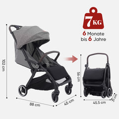 Sekey BW732 Reise-Kinderwagen – Ultraleicht & Einhand-klappbar | 3-fach verstellbare Rückenlehne, 4-Rad-Federung, Regenschutz, 5-Punkt-Gurt, Handgepäckgeeignet