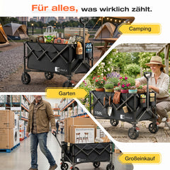 SUNULA Foldable Wagon 120 kg – 150L Handcart with Off-Road Wheels, Brakes &amp; One-Hand Handle