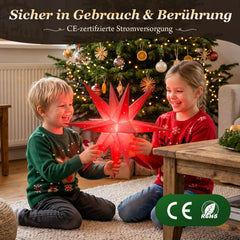 Salcar LED Papierstern – Beleuchteter 3D Weihnachtsstern mit 18 Spitzen, Warmweiß, Hängende Weihnachtsdeko für Fenster & Innenbereich