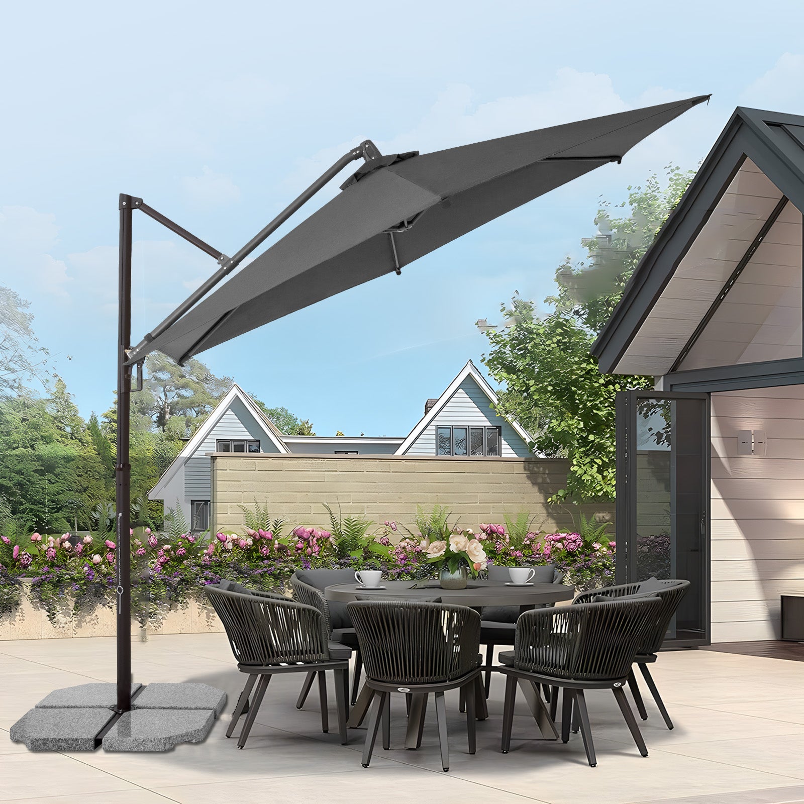 Sekey Ampelschirm 300 cm – Aluminium Sonnenschirm mit 360° Drehung, Neigefunktion, UV50+ Schutz