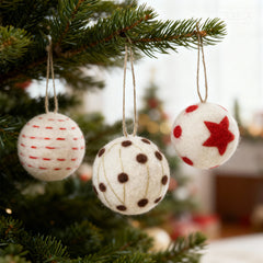 Salcar Weihnachtskugeln 6er Set – Handgefertigte Wollfilz-Kugeln 6 cm mit Juteseil, 3 Designs, Weihnachtsbaumschmuck & Festliche Deko