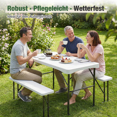 Sekey Bierzeltgarnitur 113 cm – 3-teiliges klappbares Set mit Tisch & 2 Bänken | Esstischgarnitur für Garten, Balkon, Camping oder Party