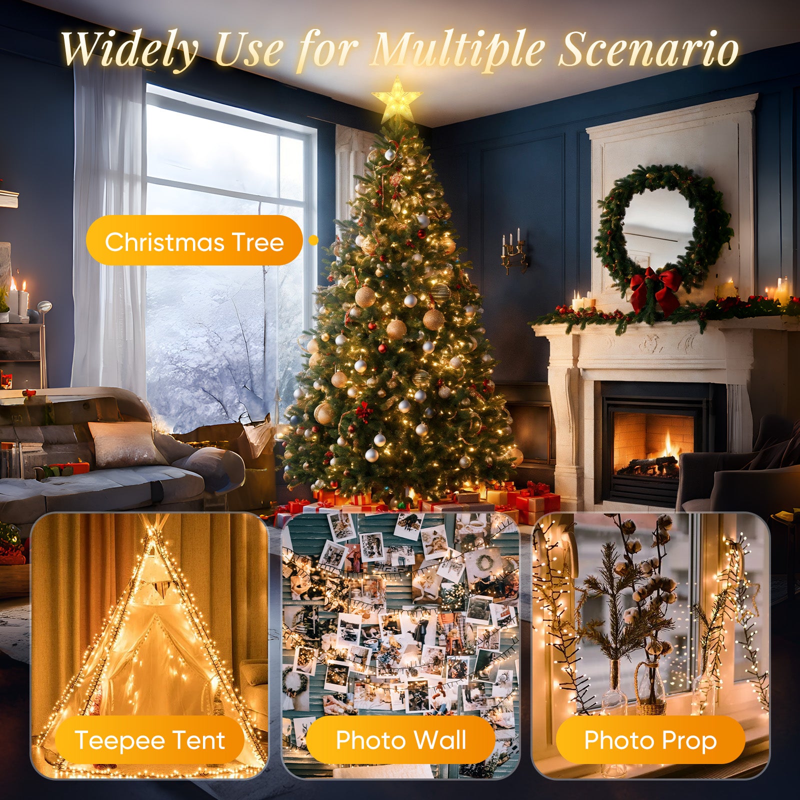 SALCAR 3m LED Weihnachtsbaum-Lichterkette mit 10 Girlanden, Sternspitze & 360 LEDs – 8 Modi, Warmweiß, Sicher & Energiesparend