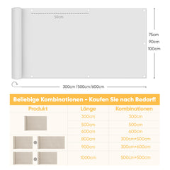 Sunula Balkon Sichtschutz, blickdicht, PES Balkonverkleidung, Windschutz, ohne Bohren, mit Nylon-Kabelbinder und Kordel, patentierte reißfeste Ösen, wetterfest, taupe SEKEYMALL