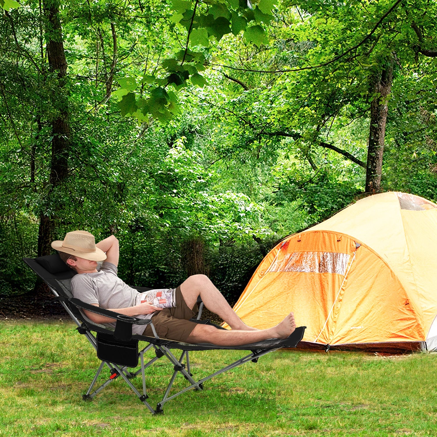 Sunula Klappbarer Campingstuhl, Liegestuhl 2-in-1, Belastbar bis 100 – sekeymall