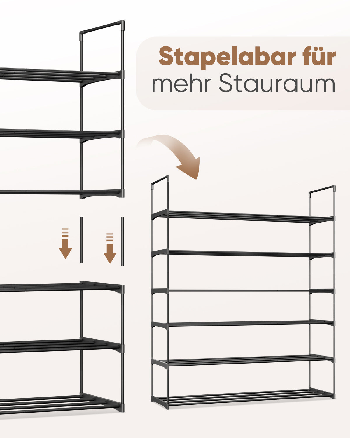 Sekey 6-stöckiges Schuhregal aus Metall – Großes Fassungsvermögen & platzsparende Aufbewahrung für alle Schuharten