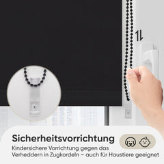 Sekey Verdunkelungsrollo ohne Bohren in Schwarz – Seitenzugrollo mit 100 % Lichtschutz, Klemmfix